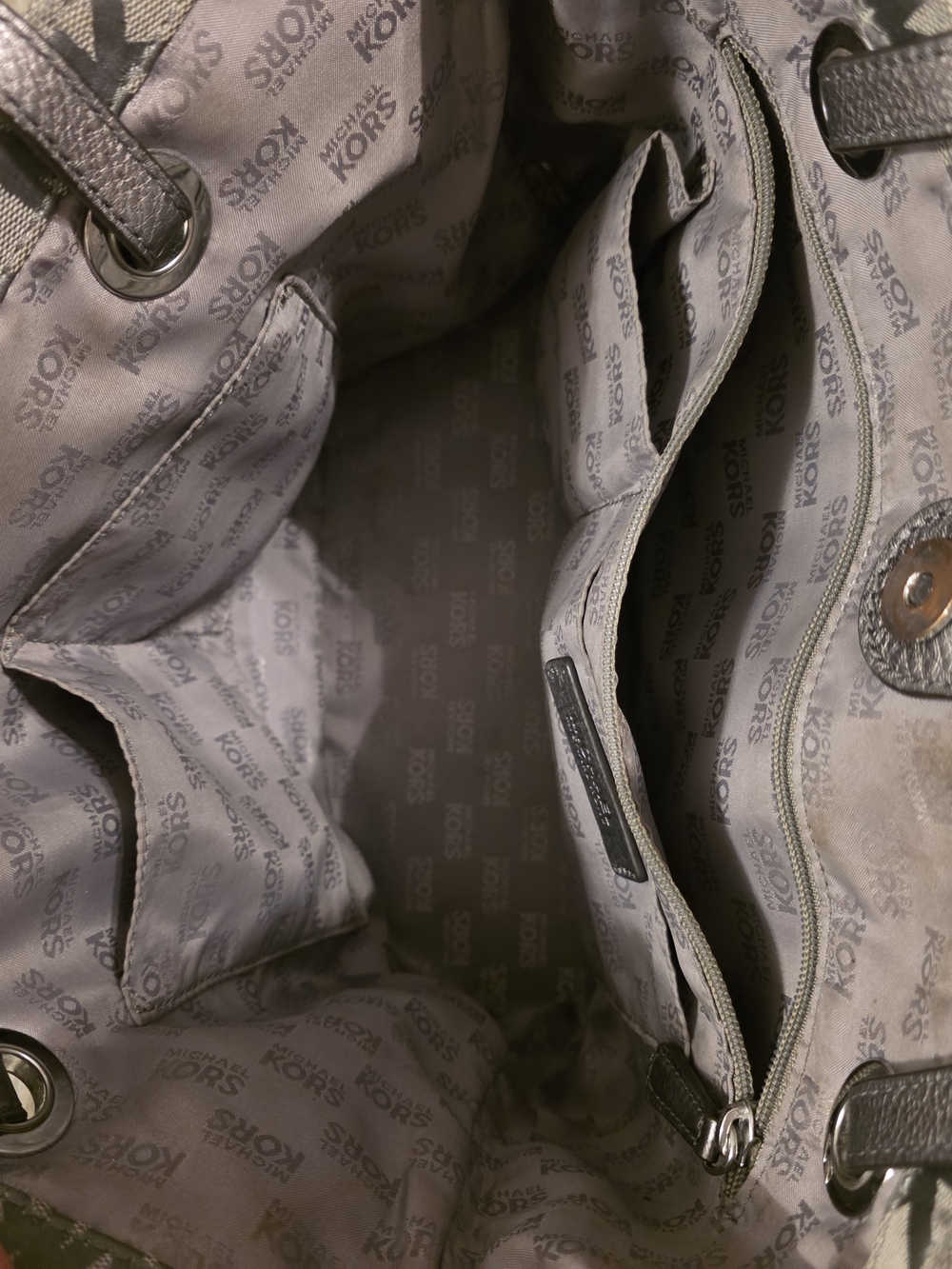 Michael Kors Gray MK Monogram Tote with Metallic Straps - Picture 6 of 7